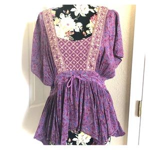 Free People Boho Square flare key hole blouse Sz S